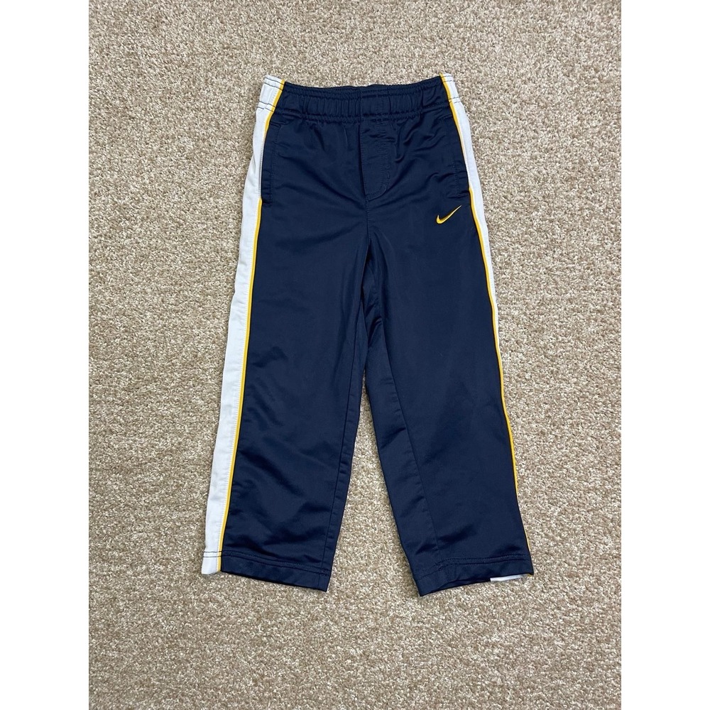 Nike Track Pants Baby Boys 4 Navy Blue Yellow Stripe Athletic Logo Pull On